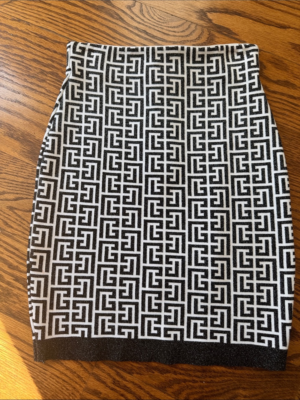 Balmain Black and White Geometric Knit Pencil Skirt